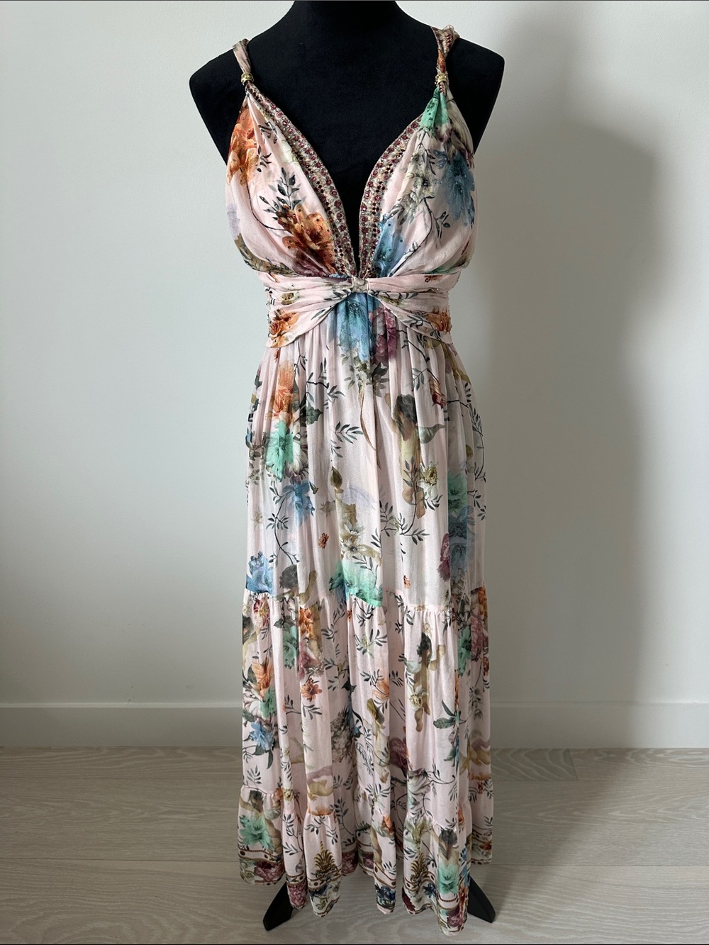 Camilla Pink Floral Multicolor Twisted-Waist Maxi Dress
